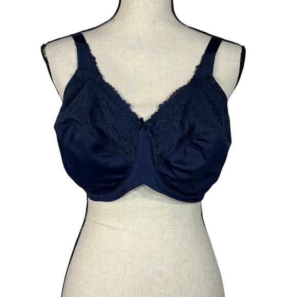 Lilyette by Bali 38DDD Minimizer Underwire Bra Lily Fit Adjustable Navy Blue - Picture 1 of 8